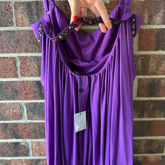 Sz 4 BCBG MaxAzria Y2K NWT Deadstock Purple Bubble Hem Dress Rhinestone 00s Glam - Picture 6 of 8